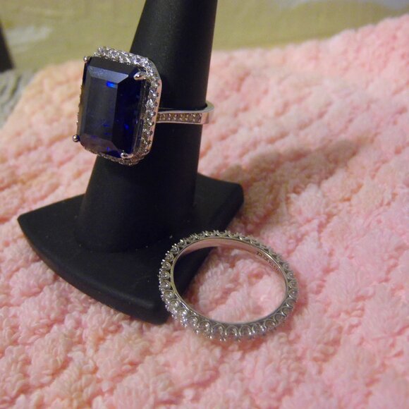 Colleen Lopez .925 Blue CZ Emerald-Cut Ring & Eternity Band 8 - Picture 3 of 6
